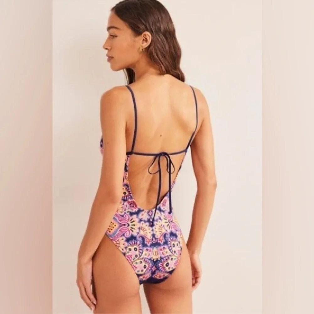 Boden Scoop Tie Back pink paradise paisley Swimsuit NWT